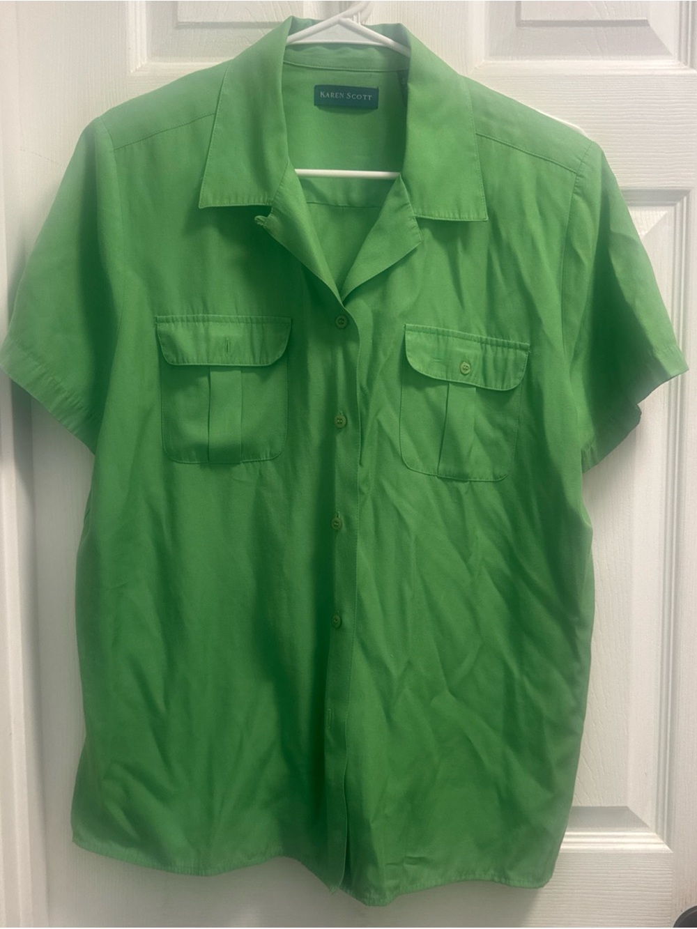 Karen Scott Bright Green Short-Sleeve Button-Down Shirt